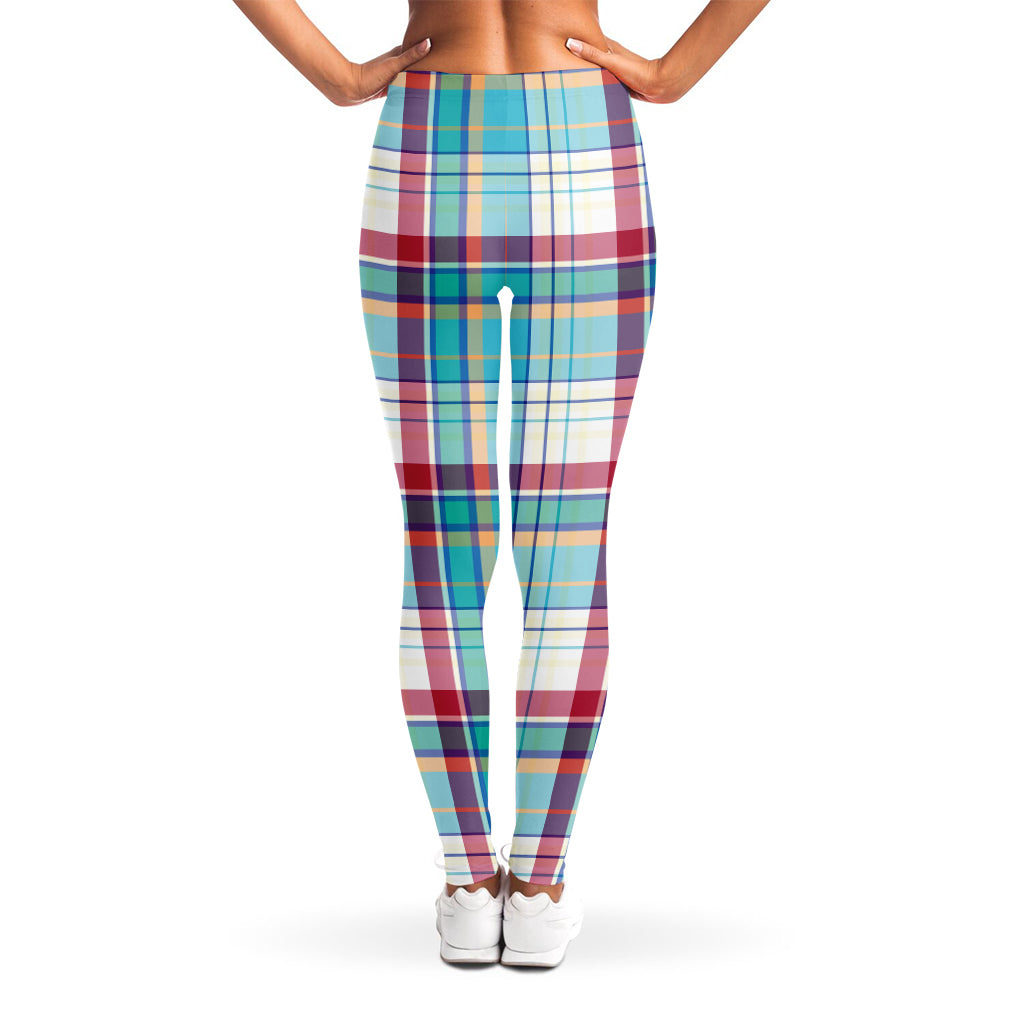 Blue And Red Madras Pattern Print Women's Leggings