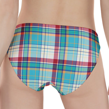 Blue And Red Madras Pattern Print Women's Panties