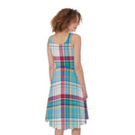 Blue And Red Madras Pattern Print Women's Sleeveless Dress