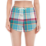 Blue And Red Madras Pattern Print Women's Split Running Shorts