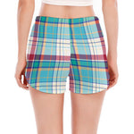 Blue And Red Madras Pattern Print Women's Split Running Shorts