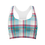 Blue And Red Madras Pattern Print Women's Sports Bra