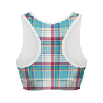 Blue And Red Madras Pattern Print Women's Sports Bra