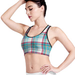 Blue And Red Madras Pattern Print Women's Sports Bra