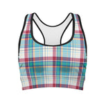 Blue And Red Madras Pattern Print Women's Sports Bra