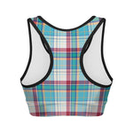 Blue And Red Madras Pattern Print Women's Sports Bra