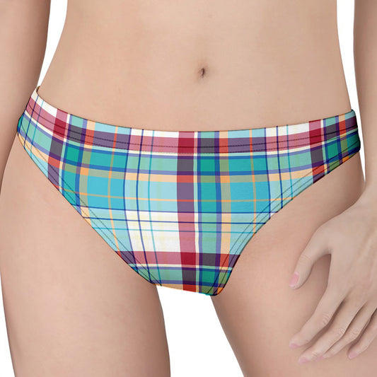 Blue And Red Madras Pattern Print Women's Thong