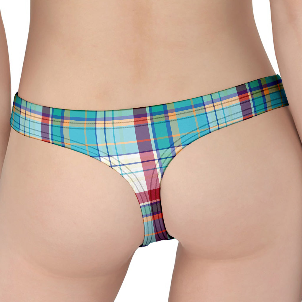 Blue And Red Madras Pattern Print Women's Thong
