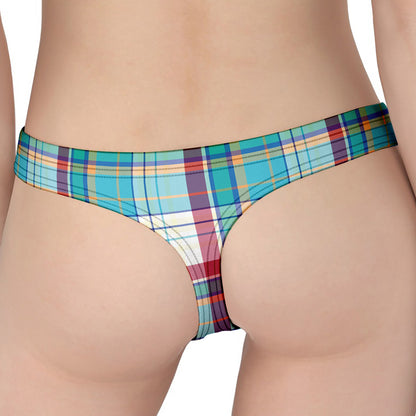 Blue And Red Madras Pattern Print Women's Thong