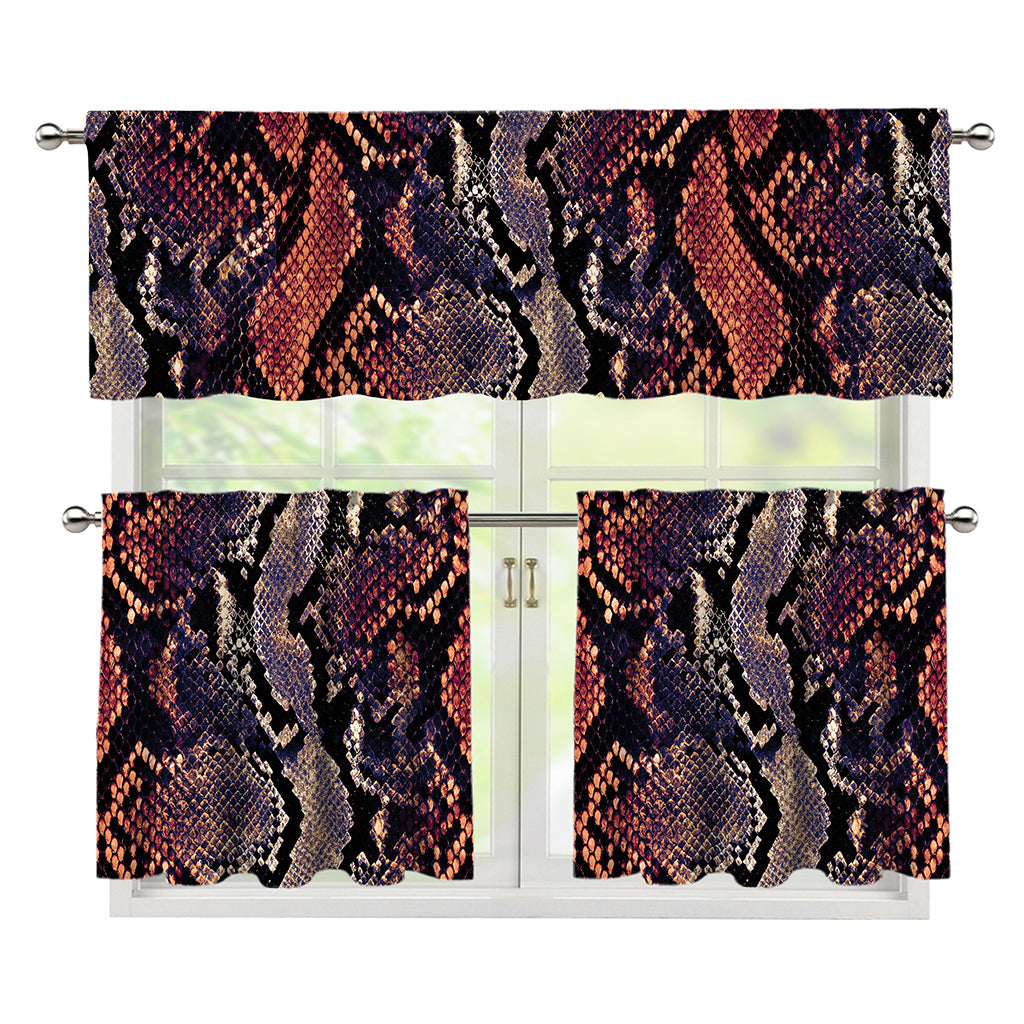 Blue And Red Snakeskin Print 3 Piece Kitchen Curtains