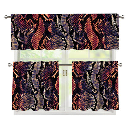 Blue And Red Snakeskin Print 3 Piece Kitchen Curtains