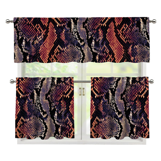 Blue And Red Snakeskin Print 3 Piece Kitchen Curtains