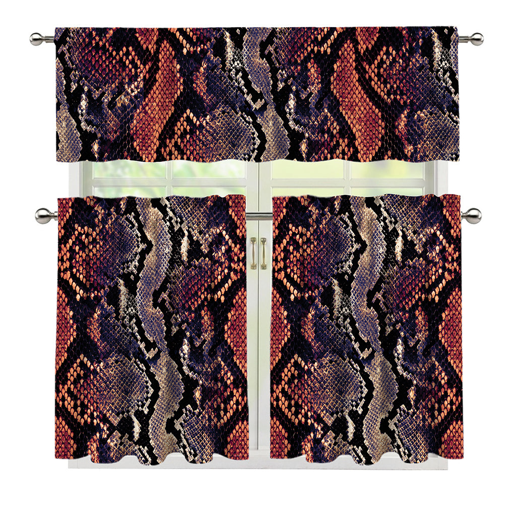 Blue And Red Snakeskin Print 3 Piece Kitchen Curtains
