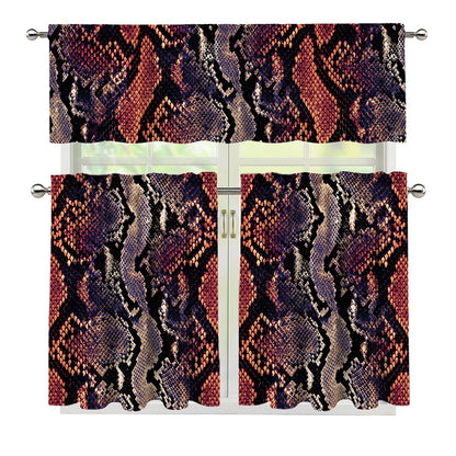 Blue And Red Snakeskin Print 3 Piece Kitchen Curtains