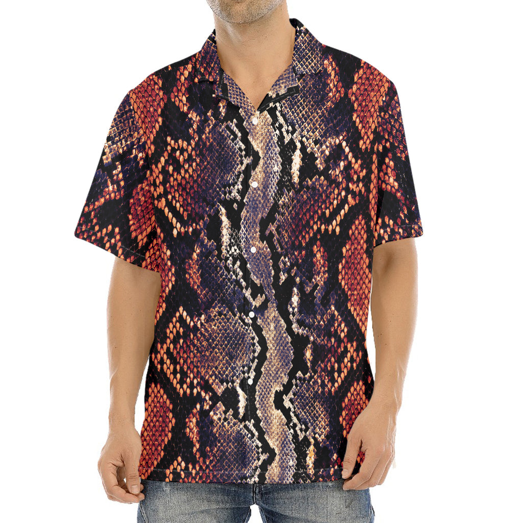 Blue And Red Snakeskin Print Aloha Shirt