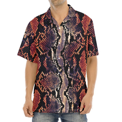 Blue And Red Snakeskin Print Aloha Shirt