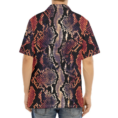 Blue And Red Snakeskin Print Aloha Shirt