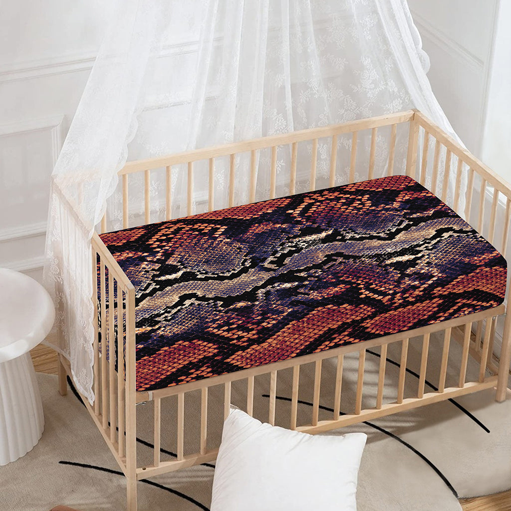 Blue And Red Snakeskin Print Baby Crib Sheet