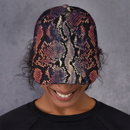 Blue And Red Snakeskin Print Baseball Cap