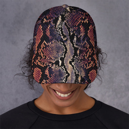 Blue And Red Snakeskin Print Baseball Cap