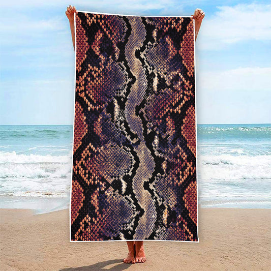 Blue And Red Snakeskin Print Beach Towel