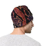 Blue And Red Snakeskin Print Beanie