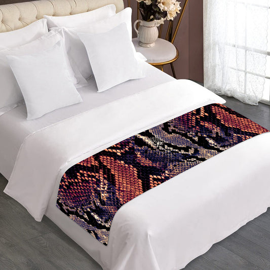 Blue And Red Snakeskin Print Bed Runner