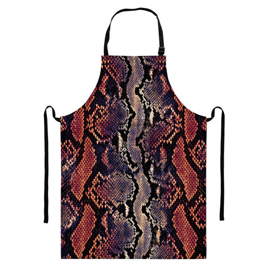 Blue And Red Snakeskin Print Bib Apron With Pocket