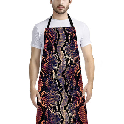 Blue And Red Snakeskin Print Bib Apron With Pocket