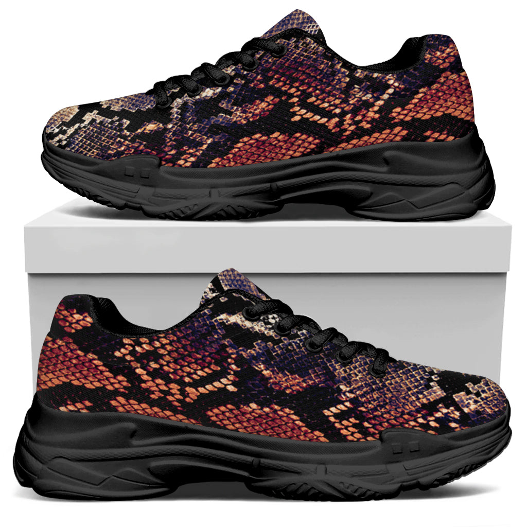 Blue And Red Snakeskin Print Black Chunky Shoes
