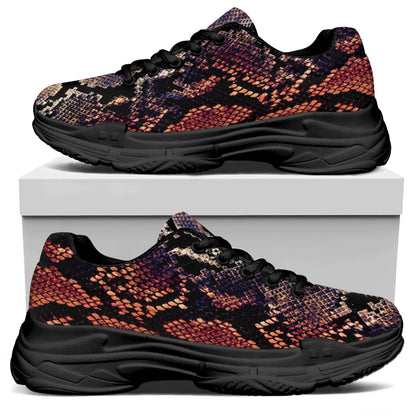 Blue And Red Snakeskin Print Black Chunky Shoes