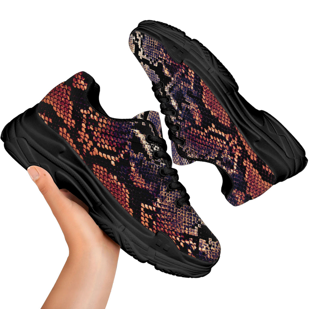Blue And Red Snakeskin Print Black Chunky Shoes