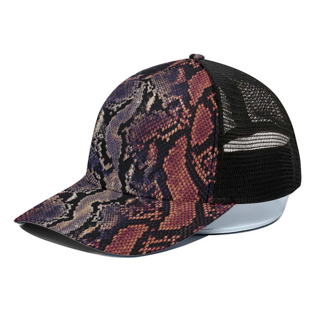 Blue And Red Snakeskin Print Black Mesh Trucker Cap