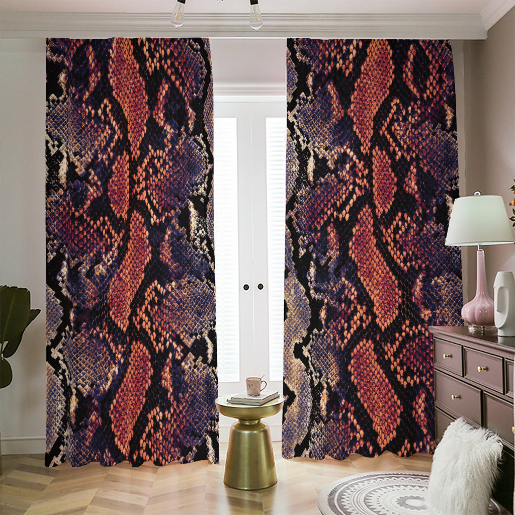 Blue And Red Snakeskin Print Blackout Pencil Pleat Curtains
