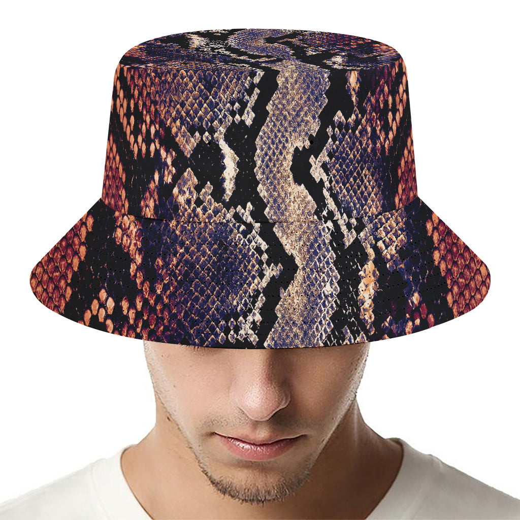 Blue And Red Snakeskin Print Bucket Hat