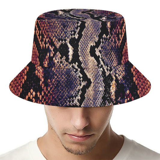 Blue And Red Snakeskin Print Bucket Hat