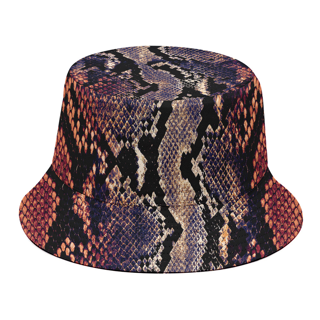 Blue And Red Snakeskin Print Bucket Hat