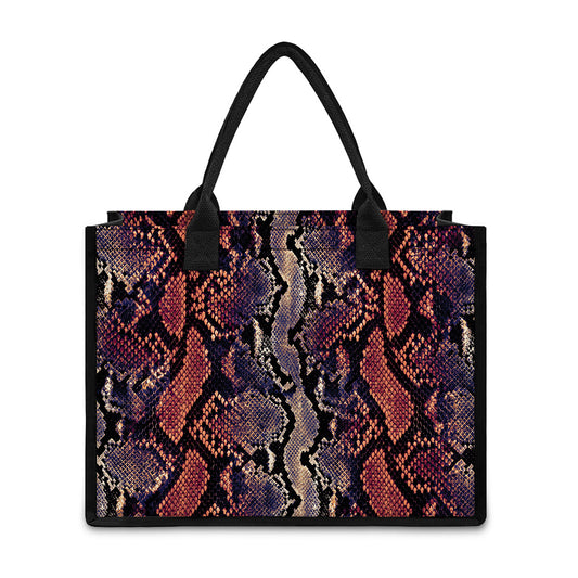 Blue And Red Snakeskin Print Canvas Tote Bag