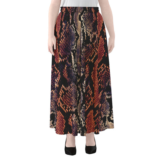 Blue And Red Snakeskin Print Chiffon Maxi Skirt