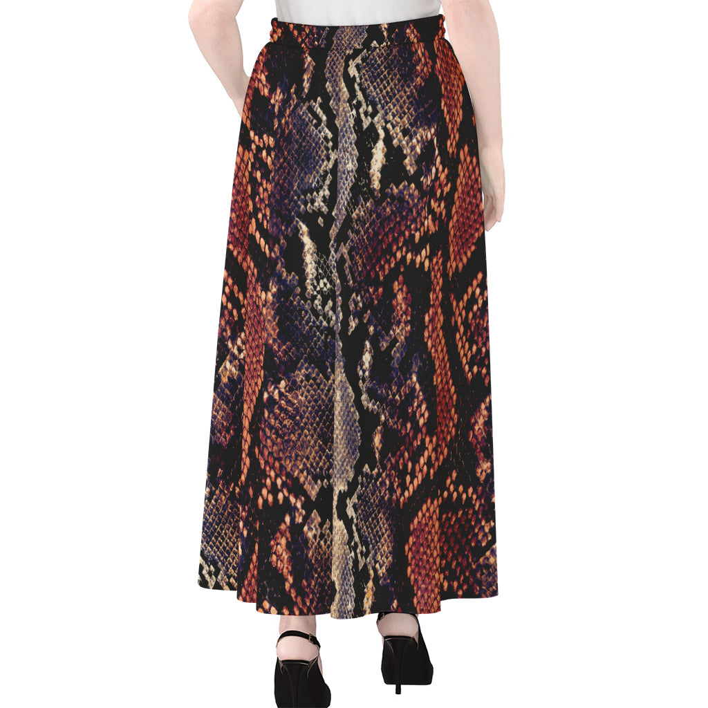 Blue And Red Snakeskin Print Chiffon Maxi Skirt
