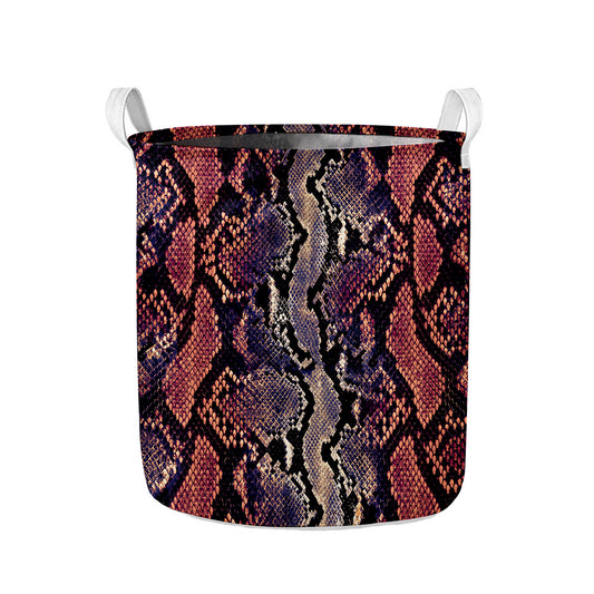 Blue And Red Snakeskin Print Collapsible Laundry Basket