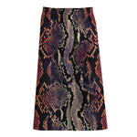 Blue And Red Snakeskin Print Cotton Front Slit Maxi Skirt