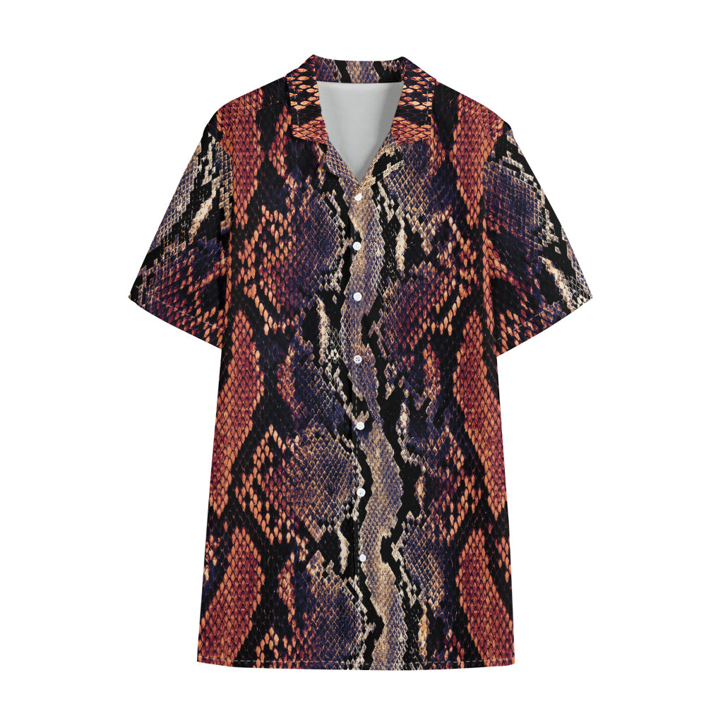 Blue And Red Snakeskin Print Cotton Hawaiian Shirt