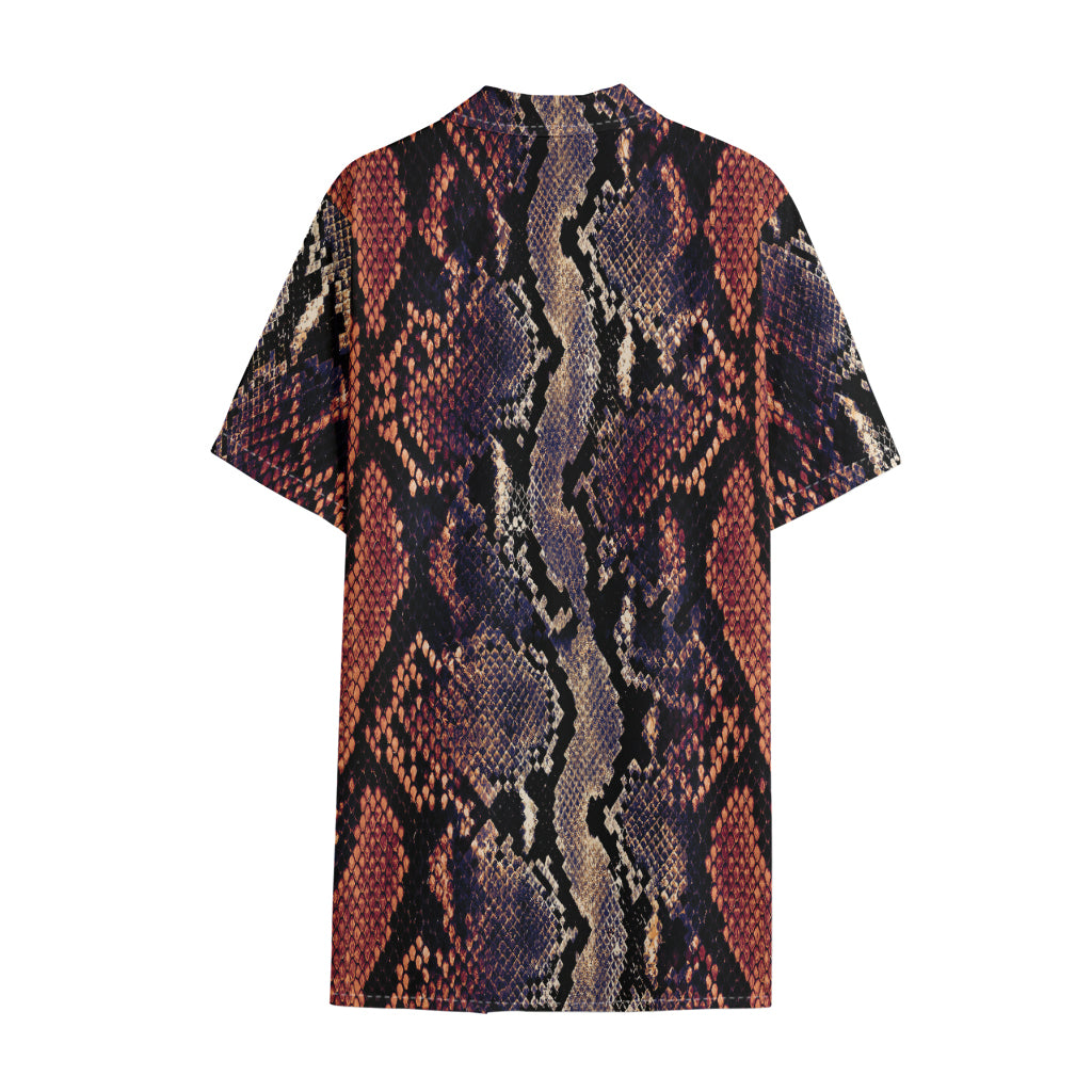 Blue And Red Snakeskin Print Cotton Hawaiian Shirt