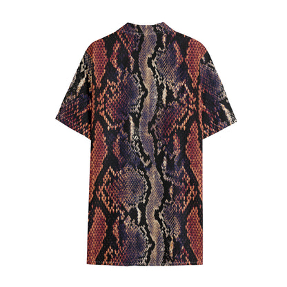 Blue And Red Snakeskin Print Cotton Hawaiian Shirt