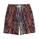 Blue And Red Snakeskin Print Cotton Shorts