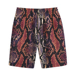 Blue And Red Snakeskin Print Cotton Shorts