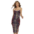 Blue And Red Snakeskin Print Cross Back Cami Dress