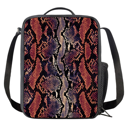 Blue And Red Snakeskin Print Crossbody Lunch Bag