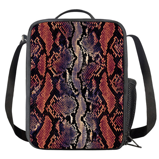 Blue And Red Snakeskin Print Crossbody Lunch Bag